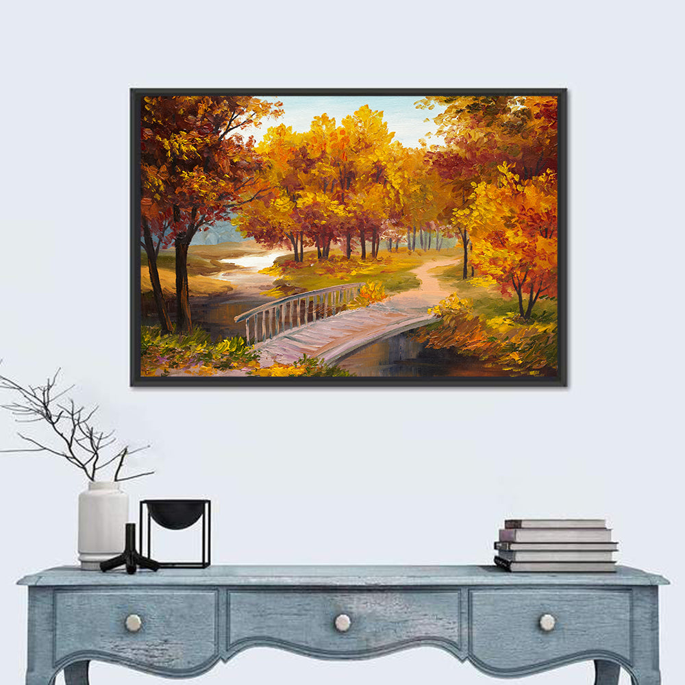 Autumn Footbridge in Golden Forest Wall Art