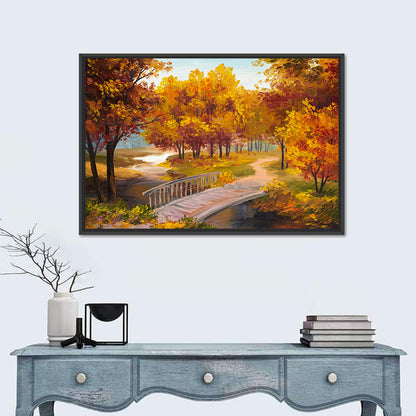 Autumn Footbridge in Golden Forest Wall Art