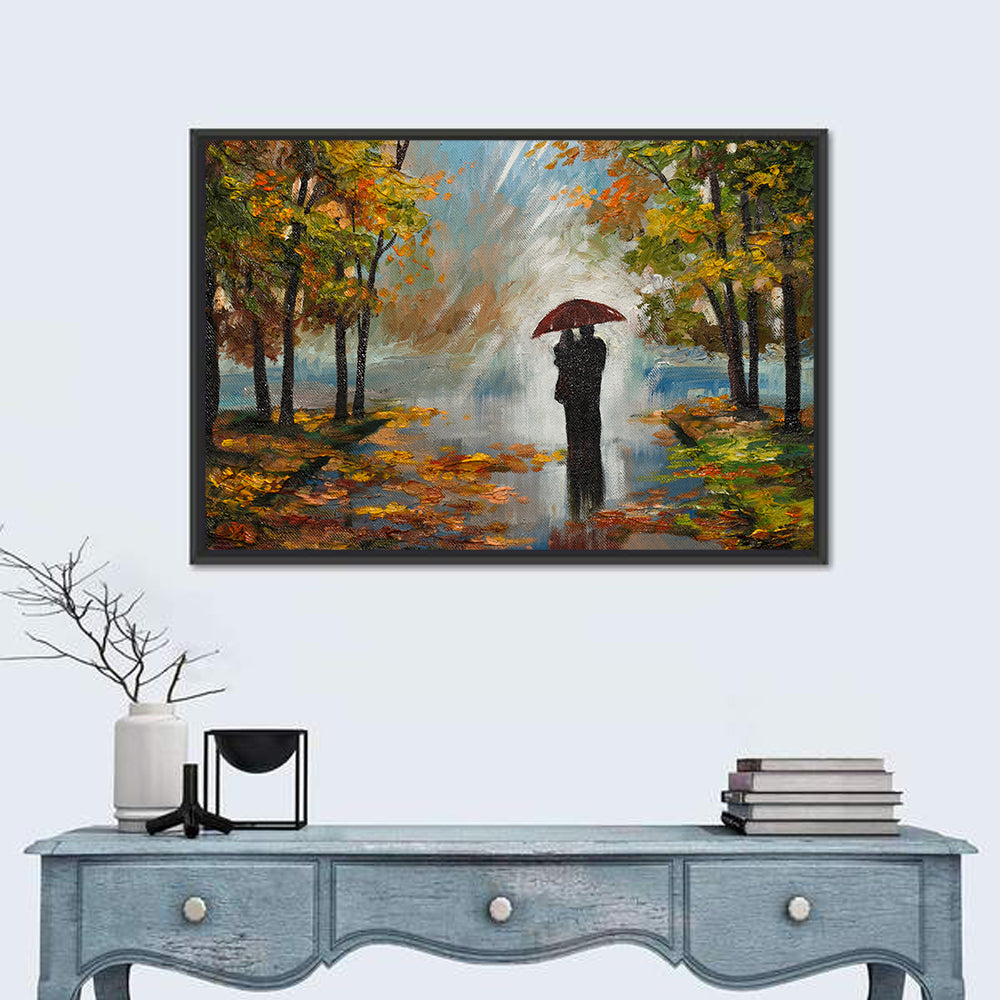 Couple in Autumn Forest Wall Art in a room, landscape
