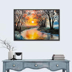Golden Hour River Watercolor Wall Art