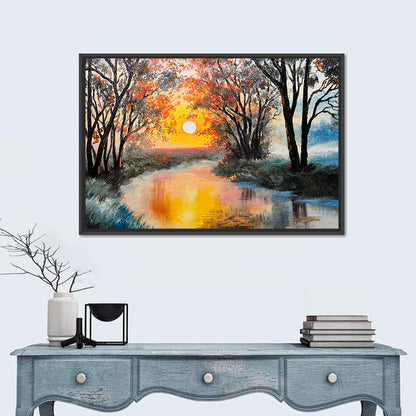 Golden Hour River Watercolor Wall Art