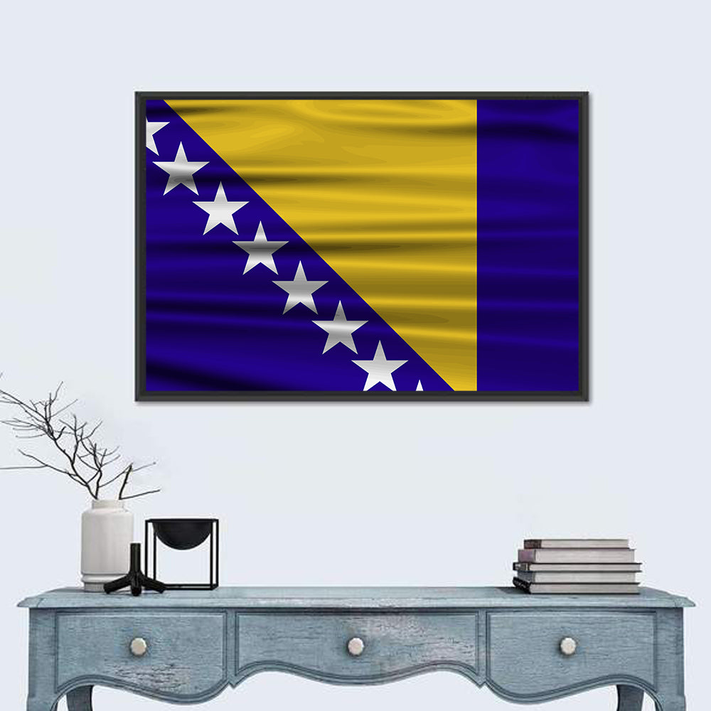 Bosnia and Herzegovina Flag Wall Art in a room, landscape
