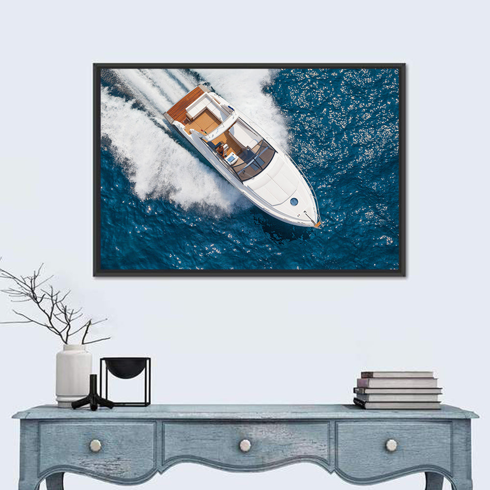Motor Yacht from Above Wall Art in a room, landscape