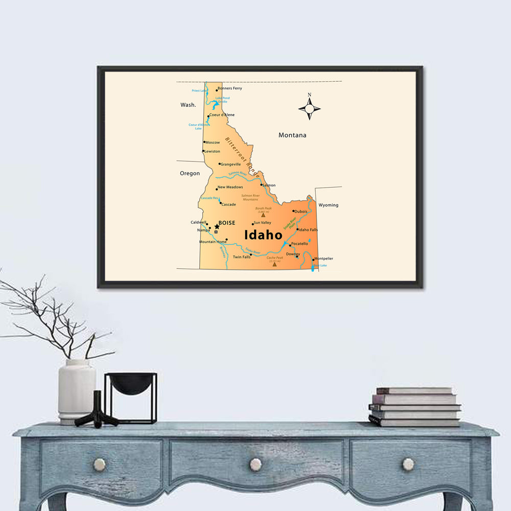 Idaho Cartographic Map Wall Art