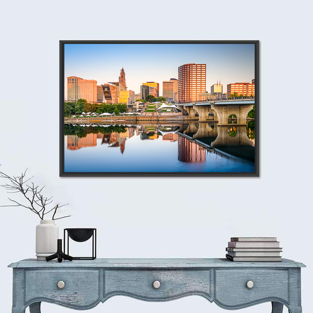 Hartford Skyline with River Reflection Wall Art
