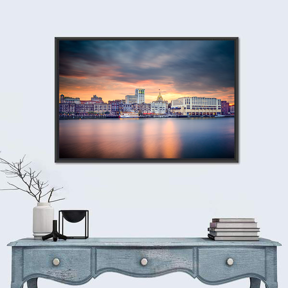 Savannah Riverfront Sunset Skyline Wall Art
