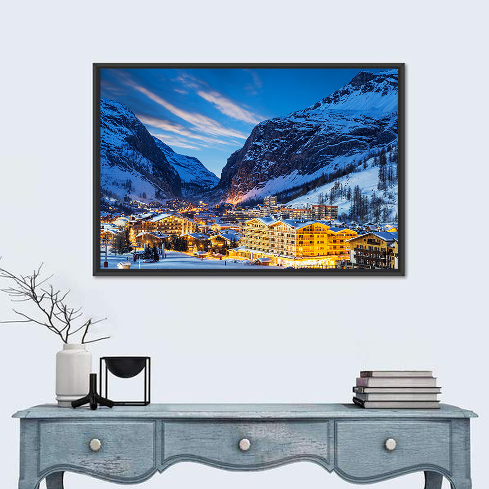 Twilight Ski Village in the French Alps Wall Art