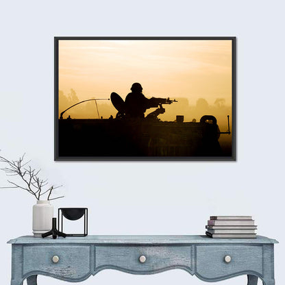 Army Soldier Silhouette at Sunset Wall Art