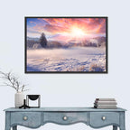Sunrise Over Snowy Mountain Village Wall Art