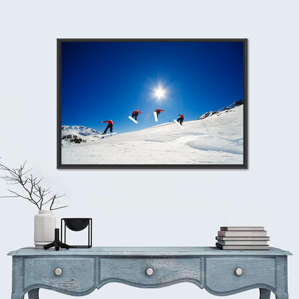 Snowboarder Jump Sequence Wall Art in a room, landscape