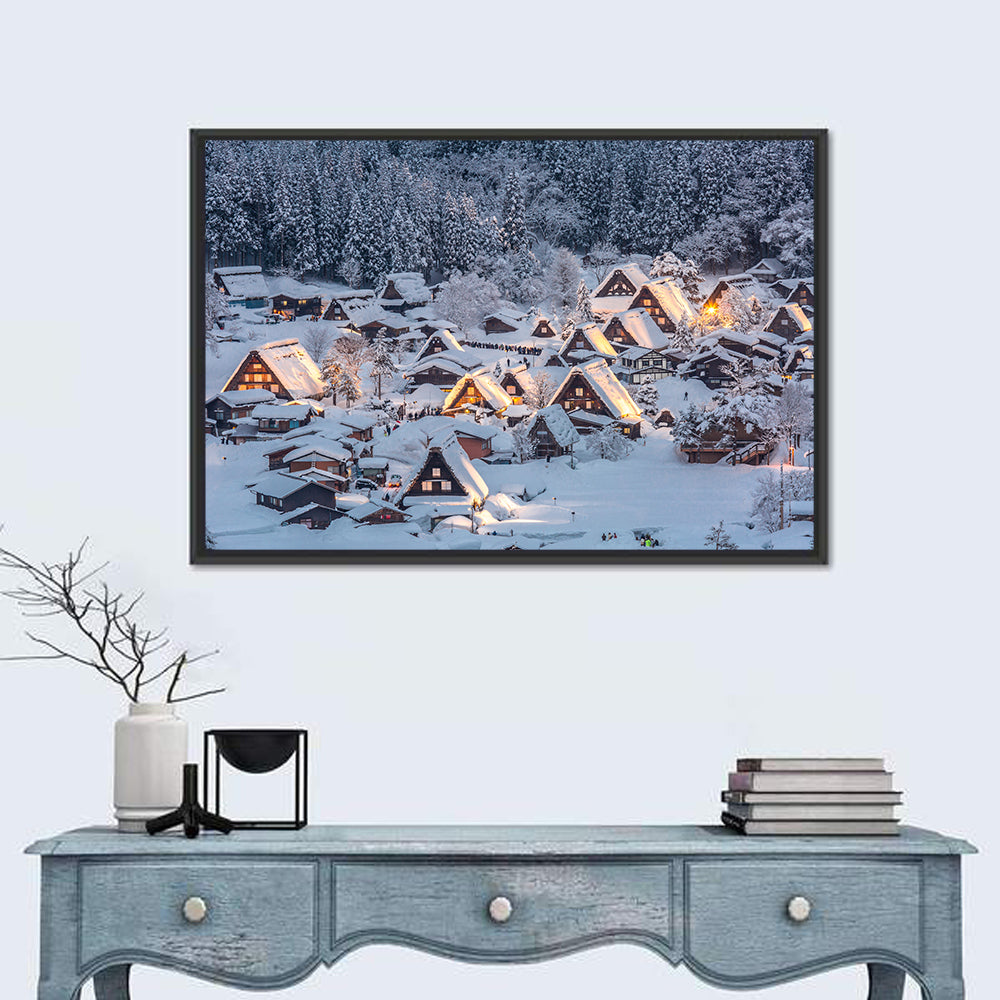 Shirakawa-go Lighted Village Wall Art in a room, landscape