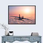 Passenger Plane Above Golden Clouds Wall Art