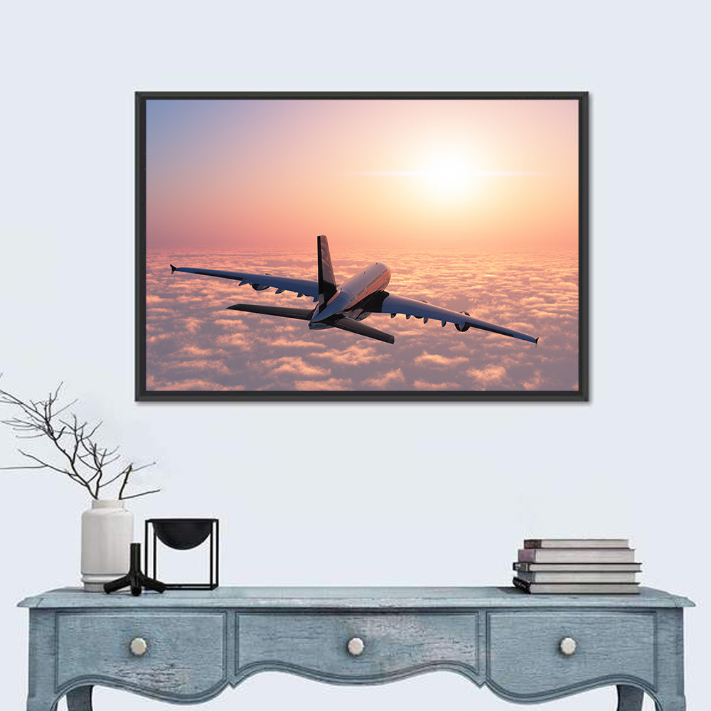 Passenger Plane Above Golden Clouds Wall Art