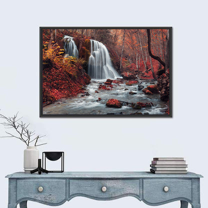 Dual Tier Autumn Forest Waterfall, Crimea Wall Art