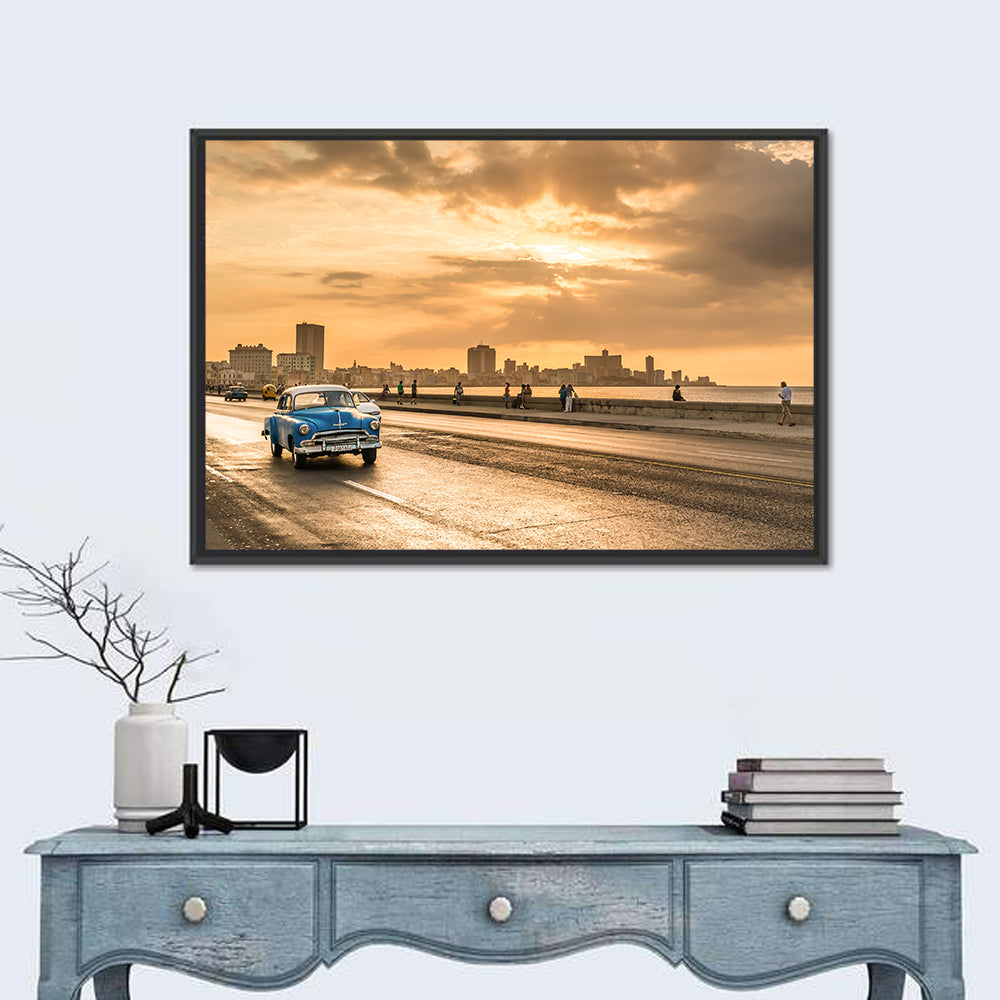 Havana Malecon Sunset Wall Art in a room, landscape