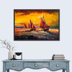 Three Sailboats at Sunset Wall Art