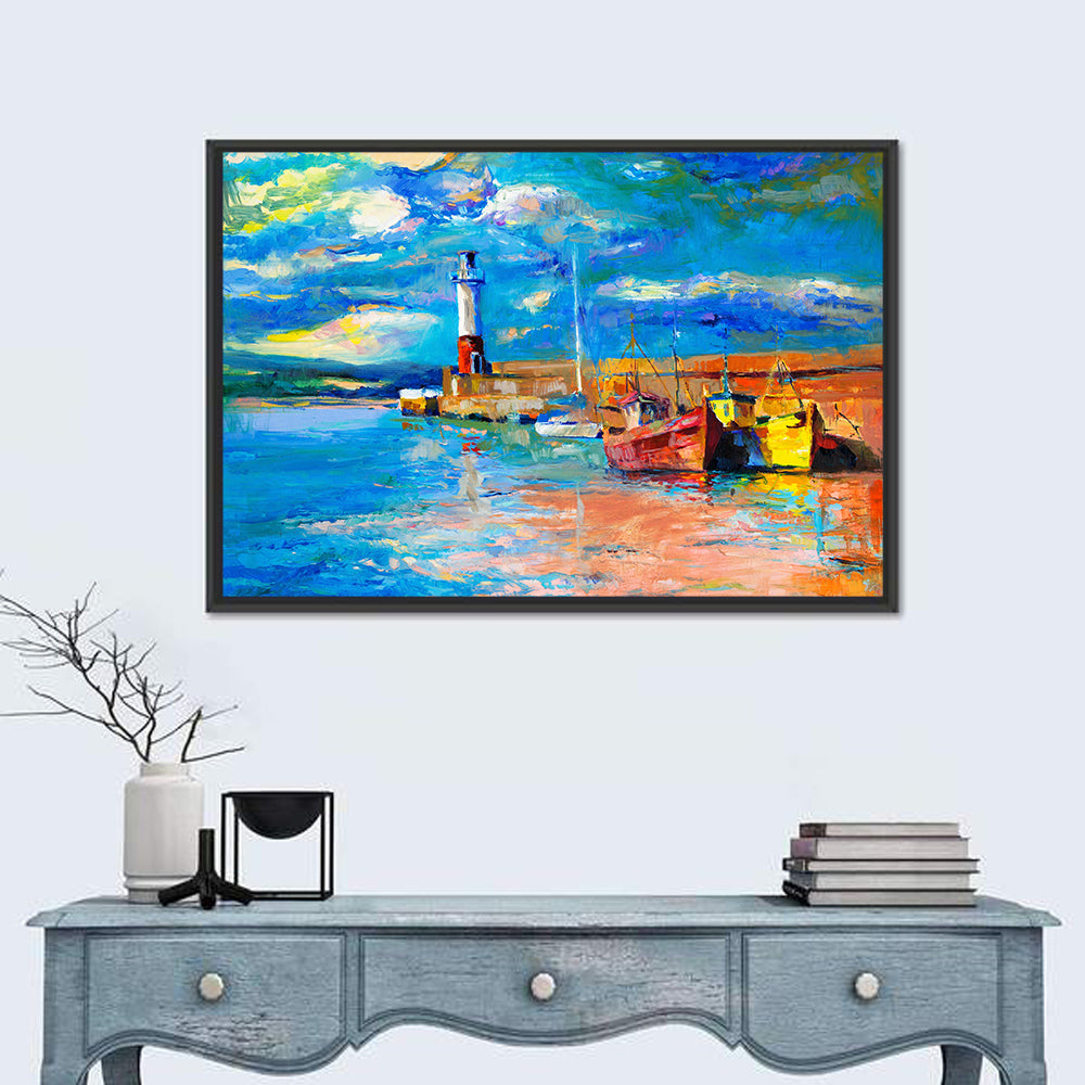Lighthouse Harbor Sunset Wall Art