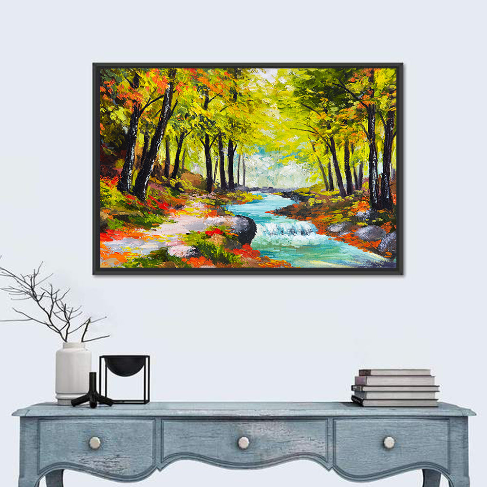 River In Autumn Forest Wall Art