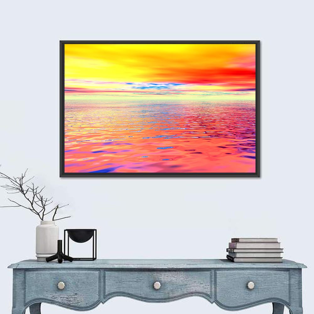 Surreal Ocean Sunset Illustration Wall Art