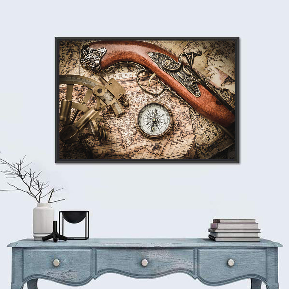 Antique Nautical Instruments with Flintlock Wall Art