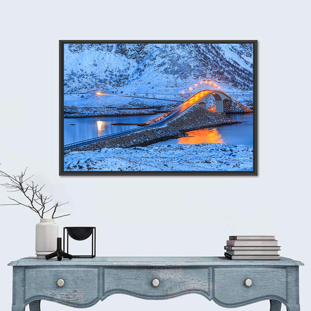 Fredvang Bridges at Twilight Wall Art in a room, landscape