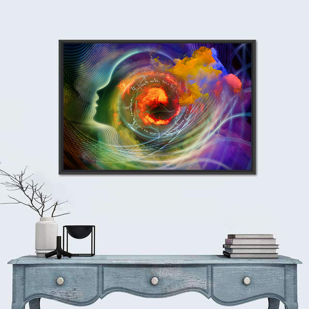 Human Profile Nebula Vortex Wall Art in a room, landscape