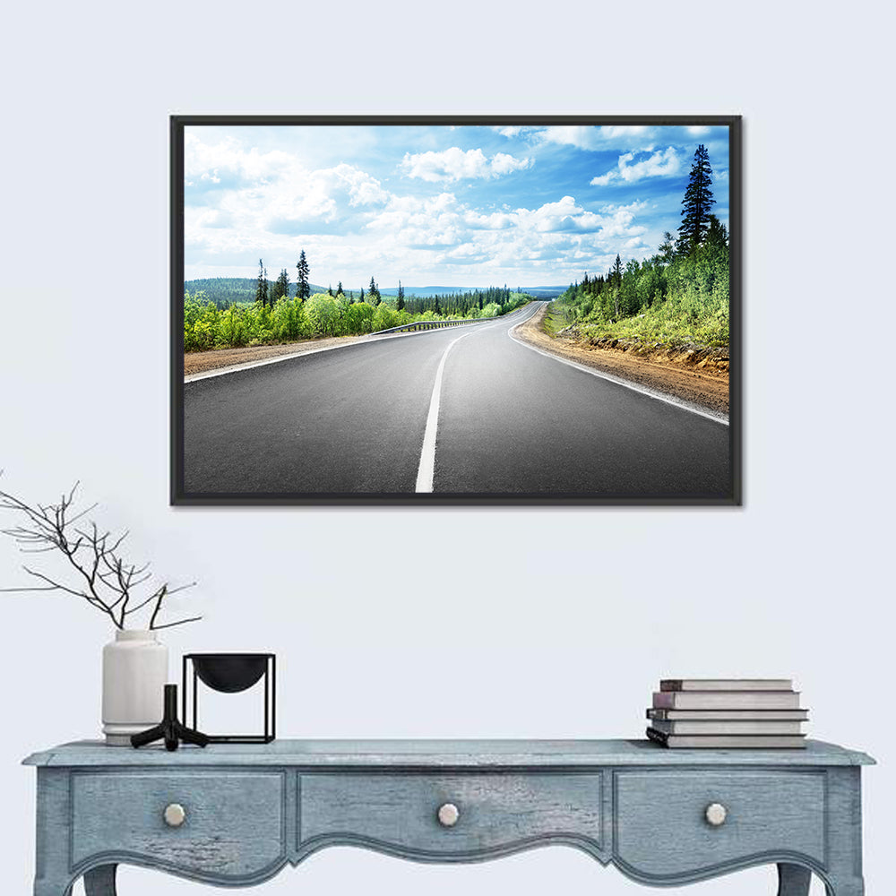 Road to Mountain Horizon Wall Art in a room, landscape