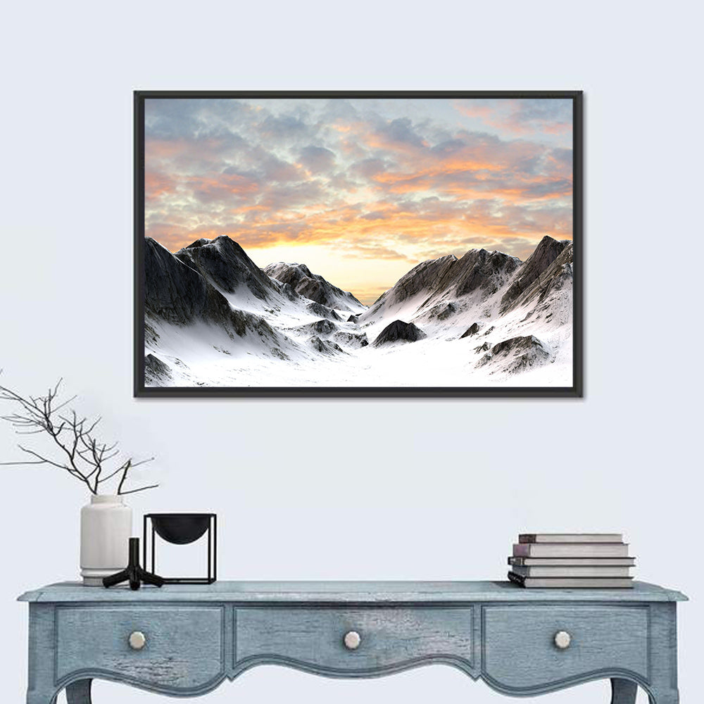 Snowy Mountain Peak Wall Art in a room, landscape