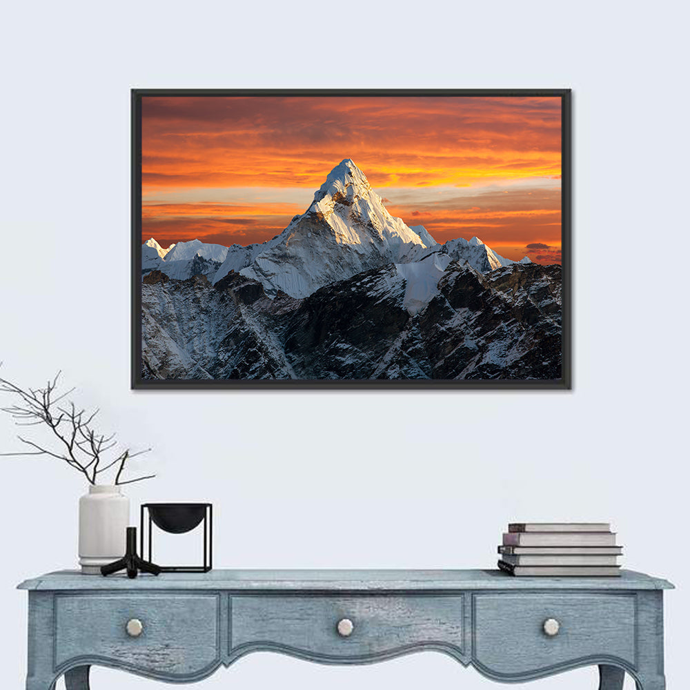 Ama Dablam at Sunset Wall Art in a room, landscape