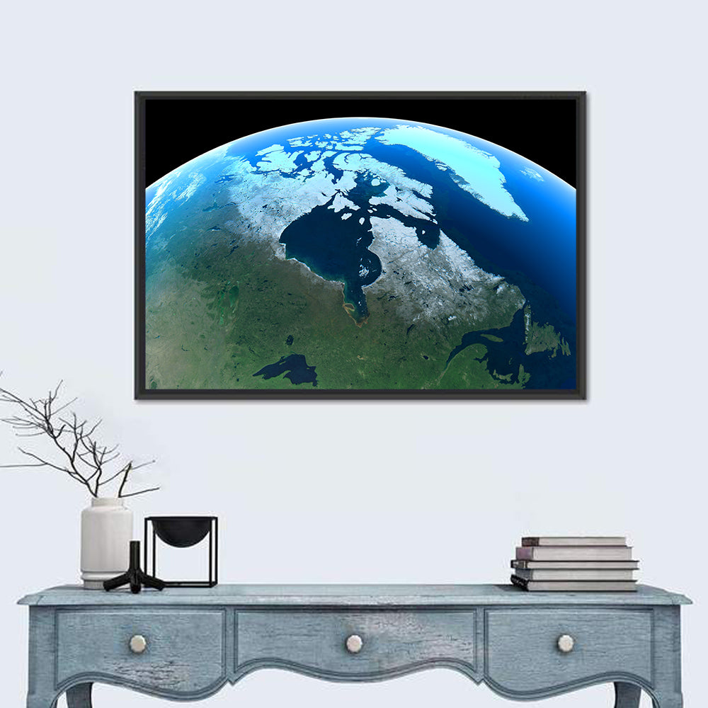 Canada and Greenland from Orbit Wall Art in a room, landscape