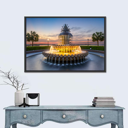Charleston Pineapple Fountain at Dusk Wall Art