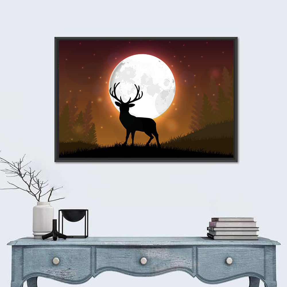 Moonlit Deer on Hill Wall Art