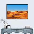 Sunlit Sahara Dunes with Camel Caravan Wall Art