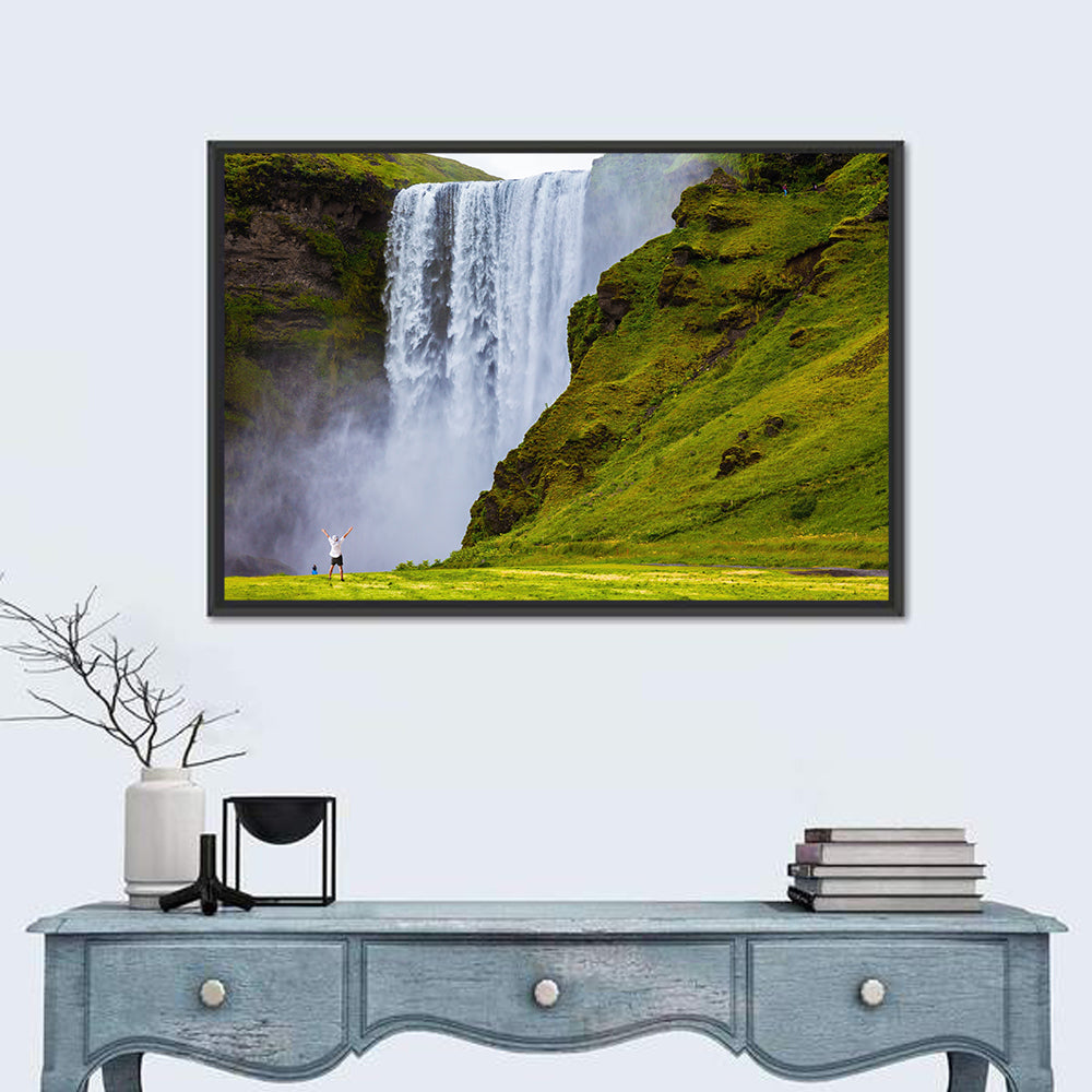 Skogafoss Waterfall with Moss Covered Cliffs Wall Art
