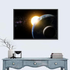 Sunflare Over Earth and Moon Wall Art