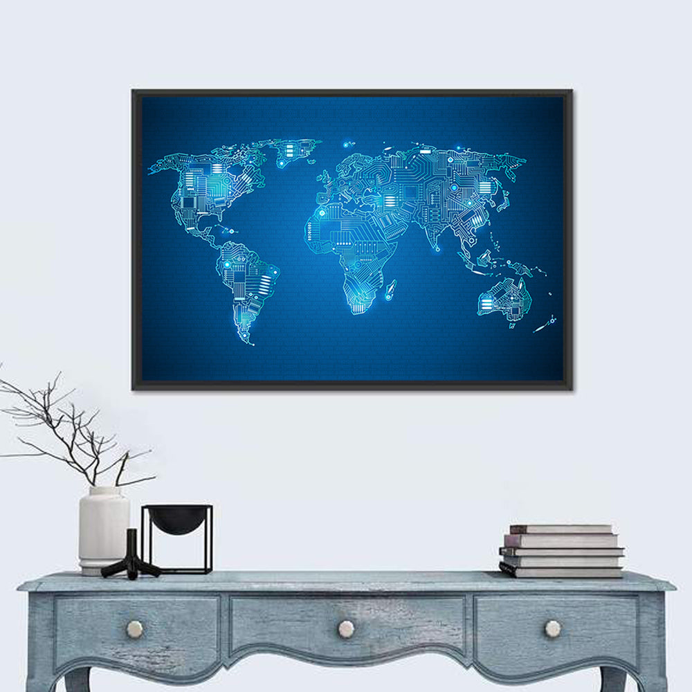 Digital Circuit World Map Wall Art