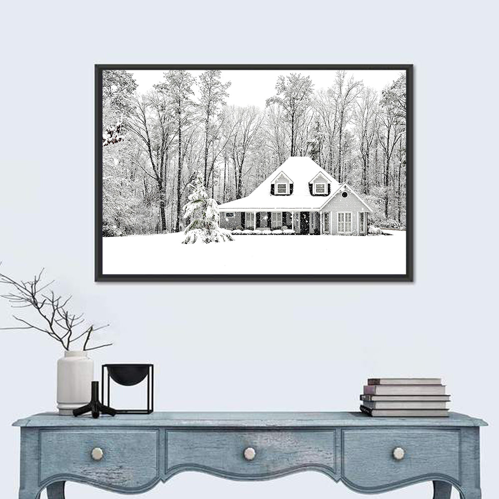 Frosty Winter House Landscape Wall Art