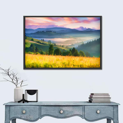 Sunrise Mist Over Mountain Meadow Wall Art