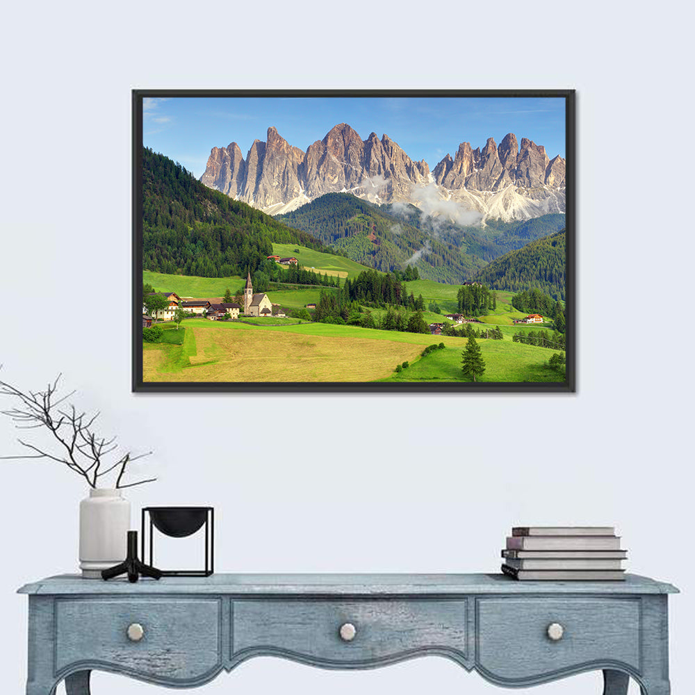 St. Magdalena Church Val Di Funes Wall Art in a room, landscape
