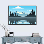 Mountain Lake Reflection Illustration Wall Art