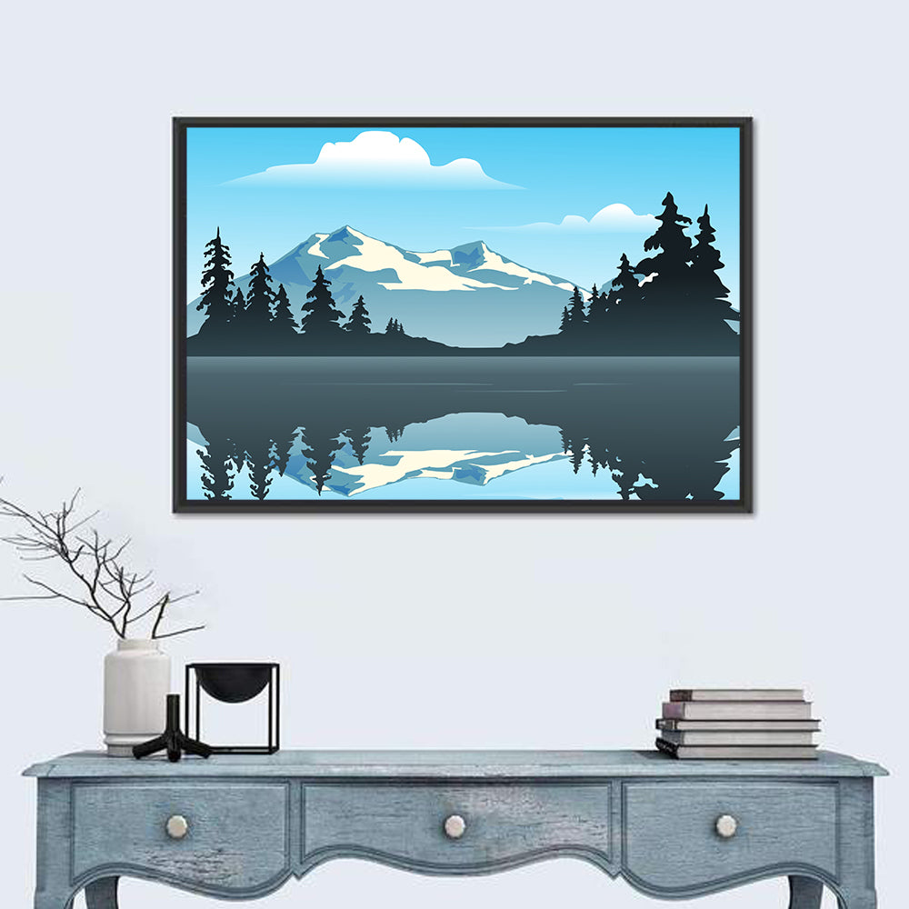Mountain Lake Reflection Illustration Wall Art