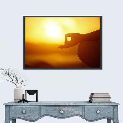 Lotus Pose on Beach at Sunset Wall Art