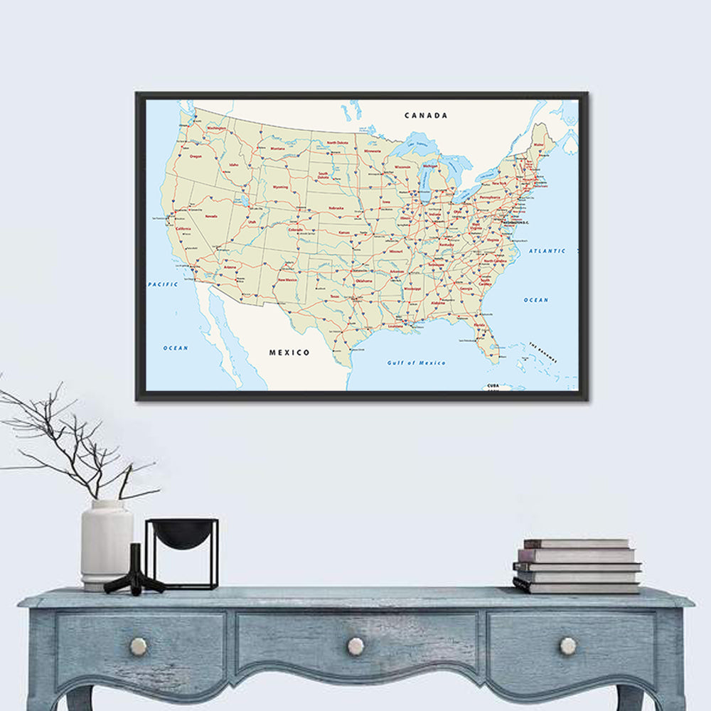United States Interstate Map Wall Art