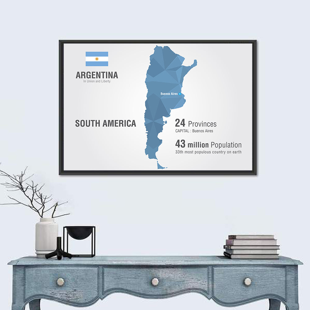 Argentina Infographic Map Wall Art in a room, landscape