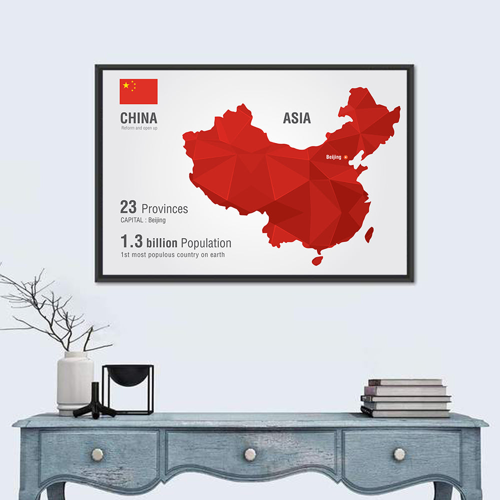 Geometric China Map Infographic Wall Art