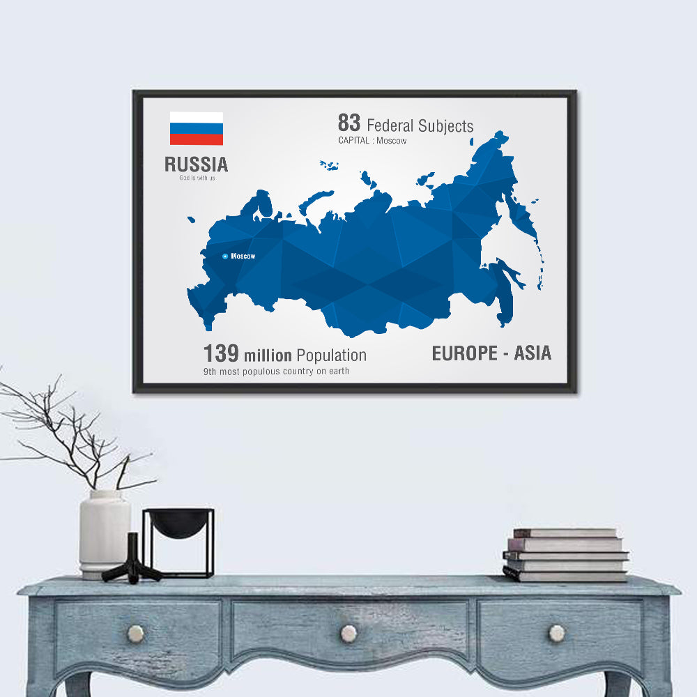 Geometric Map of Russia Wall Art in a room, landscape
