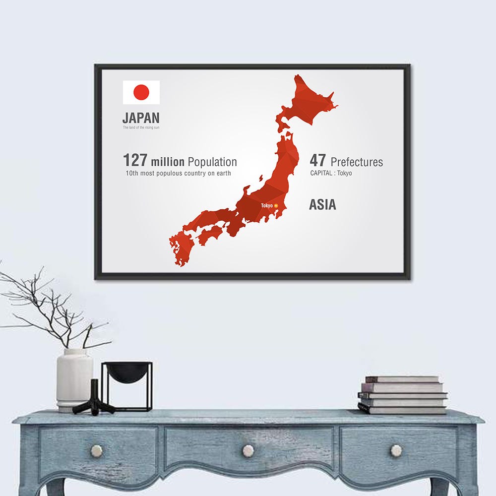 Japan Map Infographic with Tokyo Marker Wall Art