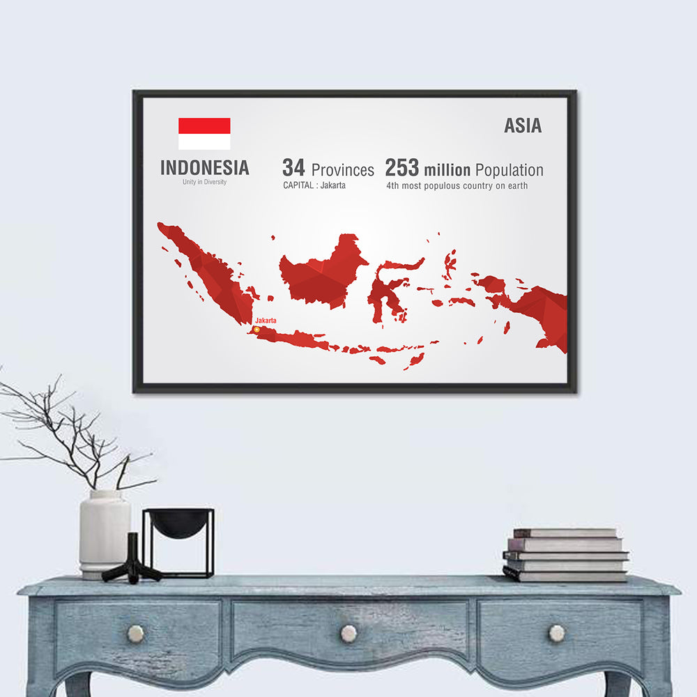 Indonesia Map Infographic Wall Art