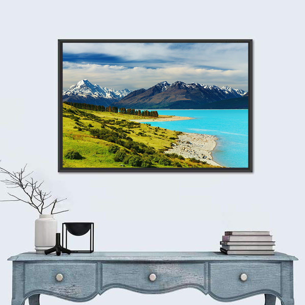 Mount Cook Over Lake Pukaki Wall Art in a room, landscape