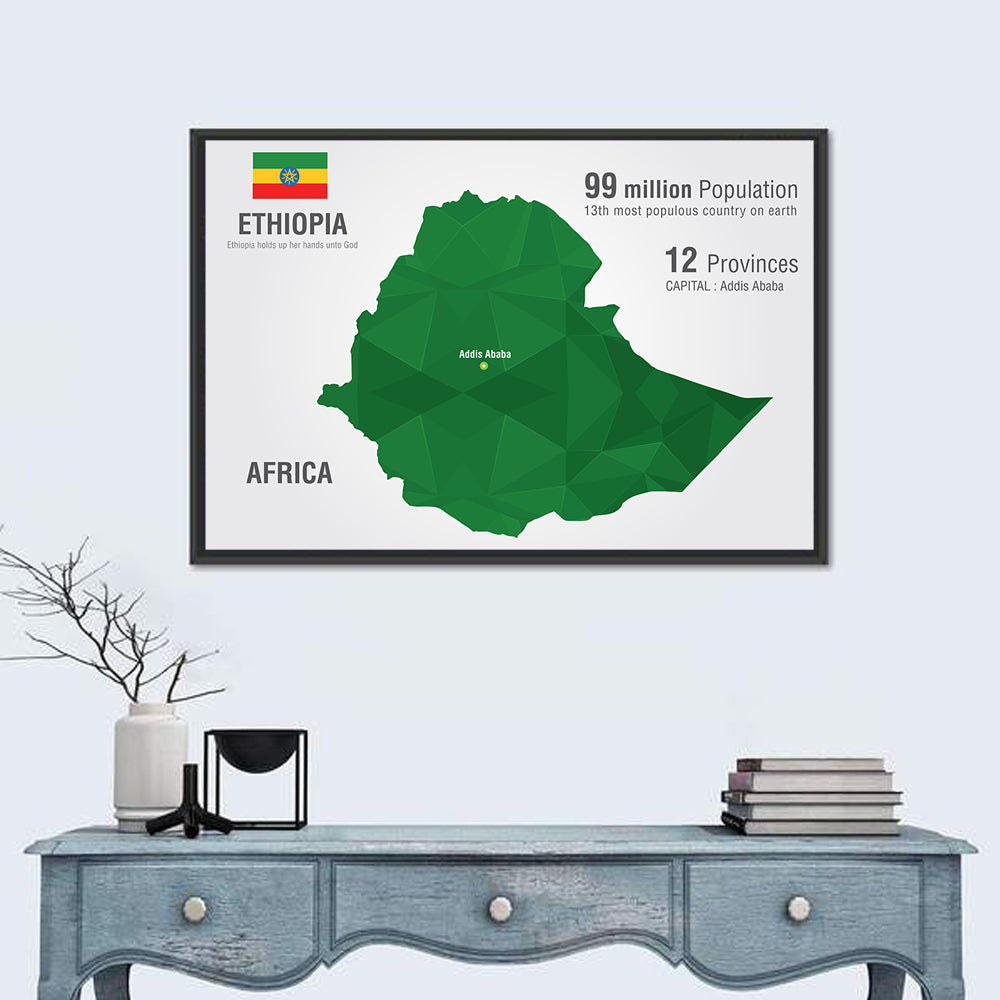 Ethiopia Low-poly Map Wall Art in a room, landscape